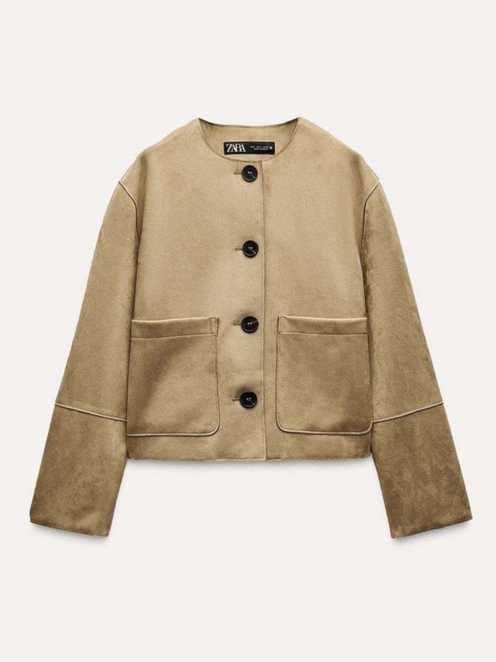Zara Tan Button-Front Faux Suede Jacket